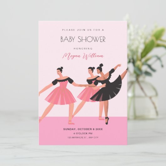 Ballerina dans baby douche kaart (Staand voorkant)
