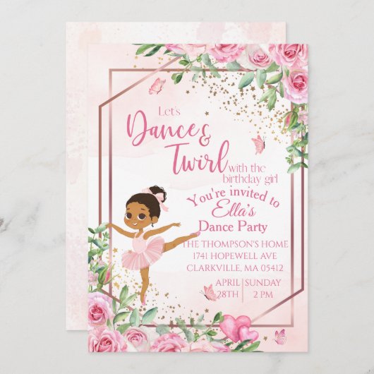 Ballerina dans roze aquarel verjaardag  kaart (Voorkant / Achterkant)