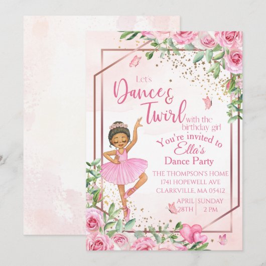 Ballerina dans roze waterverf verjaardag kaart (Voorkant / Achterkant)