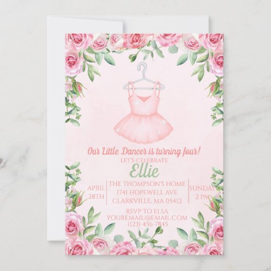 Ballerina dans roze waterverf verjaardag kaart (Voorkant)