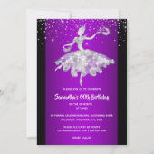 Ballerina dansen glitter paarse meisjes feest kaart (Voorkant)