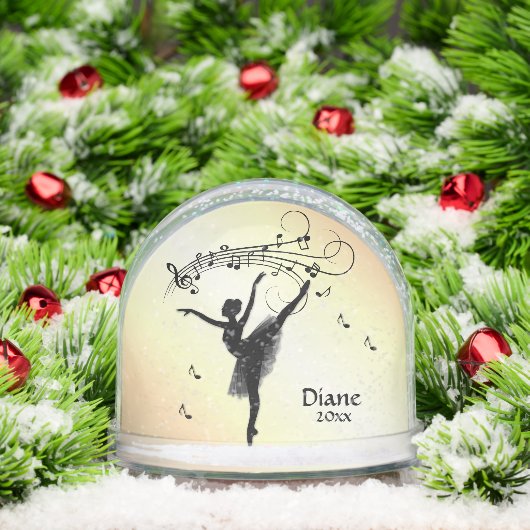 Ballerina Dansen met Muziek Geel Naam en Jaar Sneeuwbol (Kerstmis)