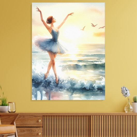 Ballerina dansen op de oceaan canvas afdruk (Insitu (Woonkamer))
