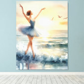 Ballerina dansen op de oceaan canvas afdruk (Insitu (Houten vloer))