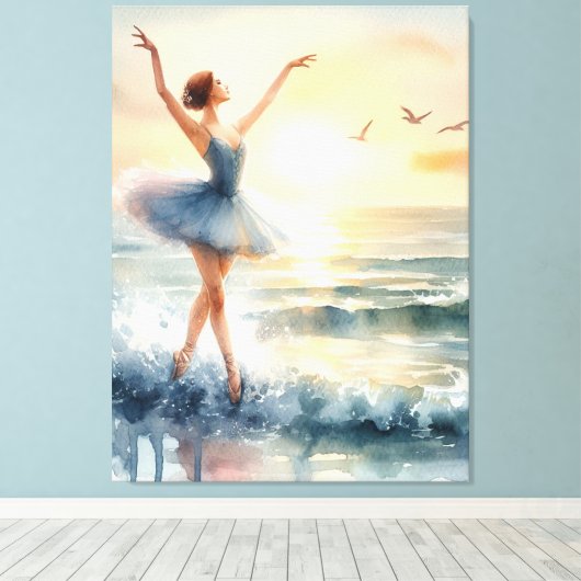 Ballerina dansen op de oceaan canvas afdruk (Insitu (Houten vloer))