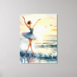 Ballerina dansen op de oceaan canvas afdruk