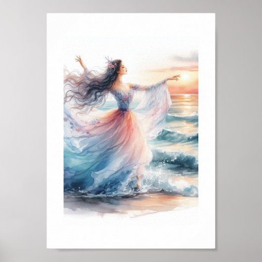 Ballerina dansen op de oceaan poster (Voorkant)