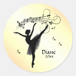 Ballerina Dansend met Muziek Persoonlijk Geel Ronde Sticker