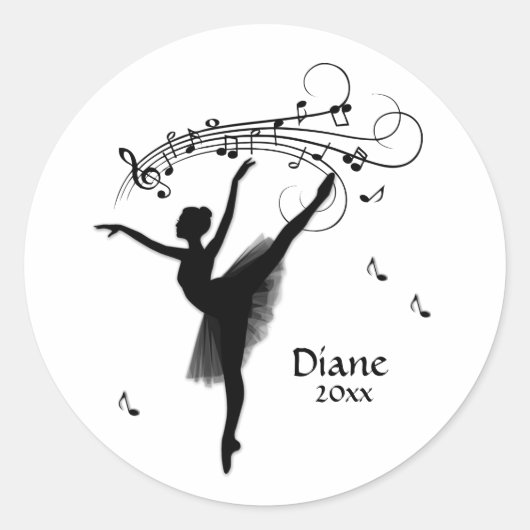 Ballerina Dansend met Muziek Persoonlijk Ronde Sticker (Voorkant)