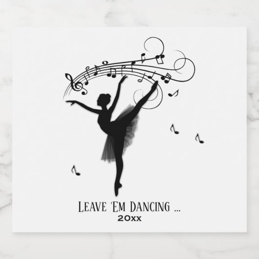 Ballerina Dansend met Muziek Persoonlijk Sparkling Wijnetiket (Enkel label)