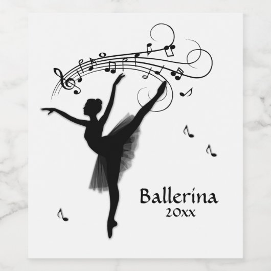 Ballerina Dansend met Muziek Persoonlijk Wijn Etiket (Enkel label)