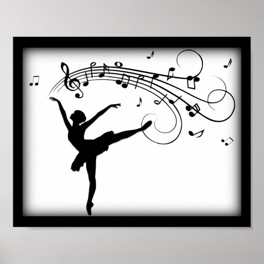 Ballerina Dansend met Muzieknoten Poster (Voorkant)
