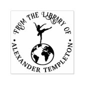 Ballerina dansend op wereldbol bibliotheekboek  zelfinktende stempel (Design)