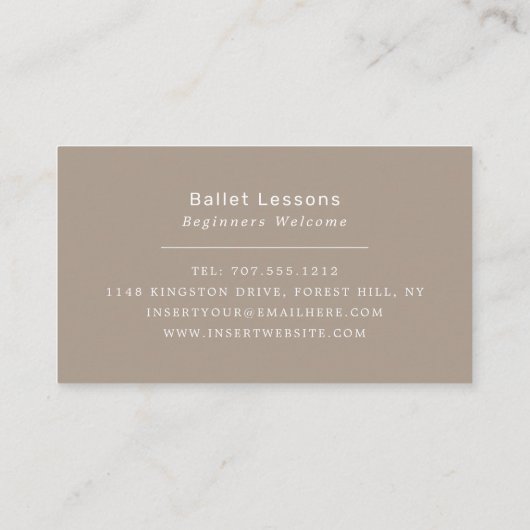 Ballerina danser, balletdansinstructeur visitekaartje (Achterkant)