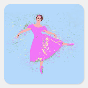 Ballerina danser in magenta roze jurk vierkante sticker