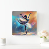 Ballerina danser pastel tekening kleurrijk vierkante klok (Huis)