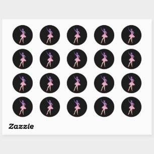 Ballerina danser roze paarse silhouet ronde sticker
