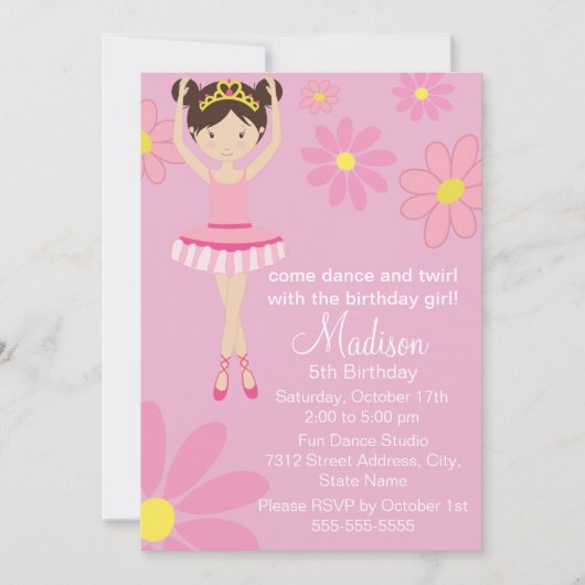 ballerina dansfeest verjaardagsuitnodiging kaart (Voorkant)