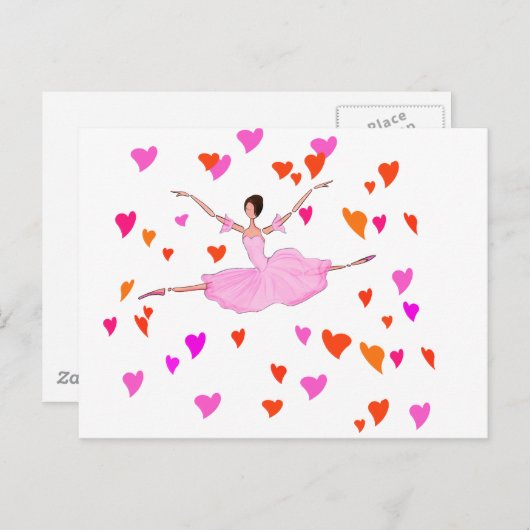 Ballerina danst in Colorful Hearts Briefkaart (Voorkant / Achterkant)