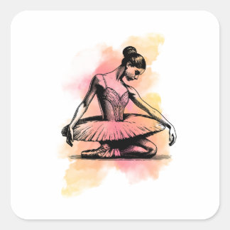 Ballerina danst in kleur vierkante sticker