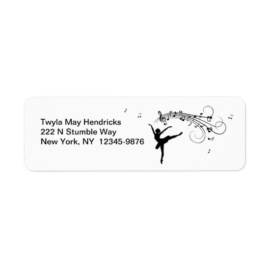 Ballerina danst met muzieknoten etiket (Voorkant)