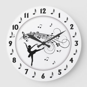 Ballerina danst met muzieknoten grote klok