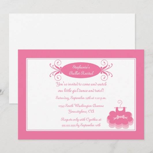 Ballerina dansuitnodiging voor een meisje met koor kaart (Voorkant / Achterkant)