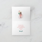 Ballerina Dark Skin Roze Blauwgroen Bloemen Verjaa Bedankkaart (Binnen)