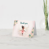 Ballerina Dark Skin Roze Blauwgroen Bloemen Verjaa Bedankkaart (Voorkant)