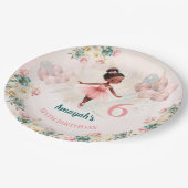 Ballerina Dark Skin Roze Blauwgroen Bloemen Verjaa Papieren Bordje (Gekanteld)