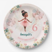 Ballerina Dark Skin Roze Blauwgroen Bloemen Verjaa Papieren Bordje (Voorkant)
