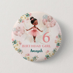 Ballerina Dark Skin Roze Blauwgroen Bloemen Verjaa Ronde Button 5,7 Cm