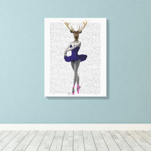 Ballerina Deer in Blue Canvas Afdruk (Insitu (Houten vloer))