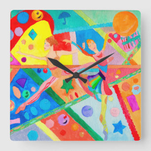 Ballerina Designer Wall Clock - Kunstgeschenken - Vierkante Klok