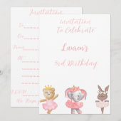 Ballerina "Dieren" 3e verjaardag uitnodiging (Voorkant / Achterkant)