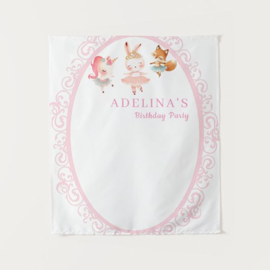 Ballerina Dieren Verjaardagsfeestje Foto Achtergro Wandkleed (Voorkant)