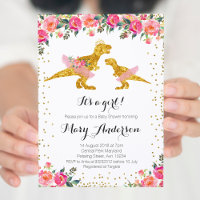 Ballerina Dinosaur Pink Princess Crown Uitnodiging