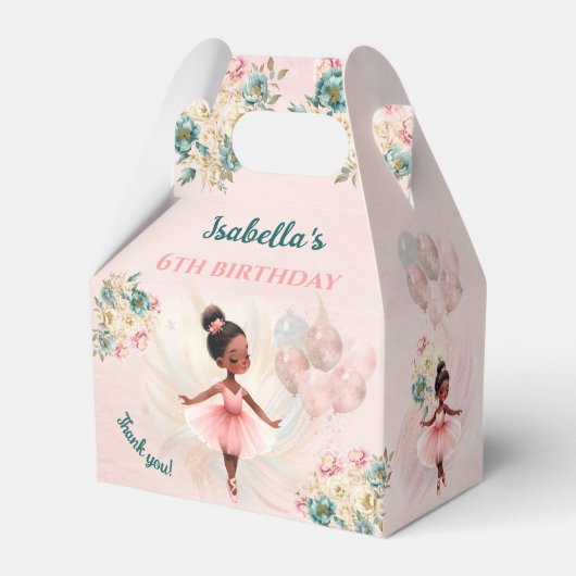 Ballerina donkere huid haar roze bloemig meisje ve bedankdoosjes (Voorkant Zijde)