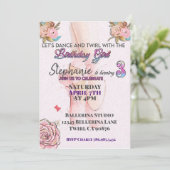 Ballerina draaien 3 verjaardag uitnodiging (Staand voorkant)