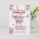 Ballerina draaien 4 verjaardag uitnodiging (Staand voorkant)