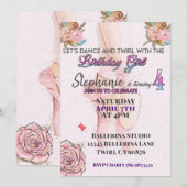 Ballerina draaien 4 verjaardag uitnodiging (Voorkant / Achterkant)