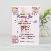 Ballerina draaien 5 verjaardag uitnodiging (Staand voorkant)