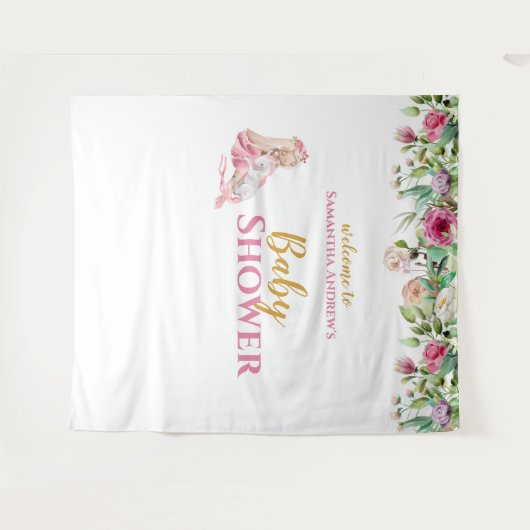 Ballerina & Eenhoorn Meisjesachtige Baby Shower Ac Wandkleed (Voorkant (horizontaal))