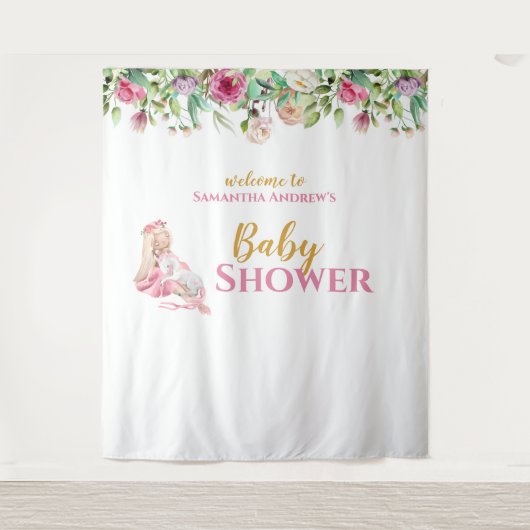 Ballerina & Eenhoorn Meisjesachtige Baby Shower Ac Wandkleed (Voorkant)