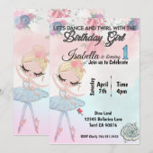 Ballerina Eerste verjaardag uitnodiging (Voorkant / Achterkant)