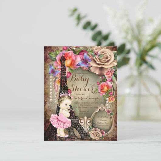 Ballerina Eiffeltoren Parijs Baby shower Kaart (Staand voorkant)