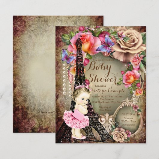  Ballerina Eiffeltoren Parijs Baby shower Kaart (Voorkant / Achterkant)