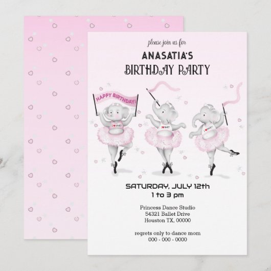 Ballerina Elephant Dance Overweging Kaart (Voorkant / Achterkant)