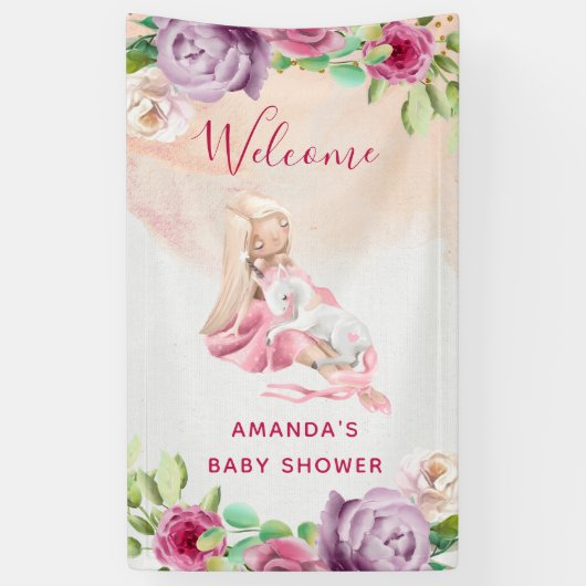 Ballerina en Baby Unicorn en Flowers Banner (Verticaal)