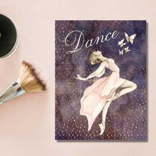 Ballerina en Butterflies Dance Pink Paarse Ballet Briefkaart